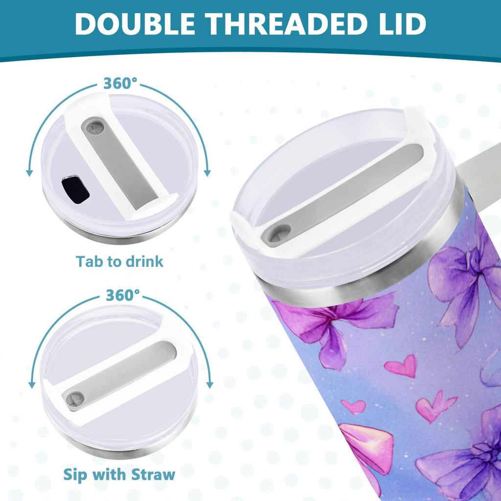 30 oz Insulated Stainless Steel Tumbler Double Wall Stainless Steel Tumbler with 2-Way Drinking Watercolor Bows Pattern C627X