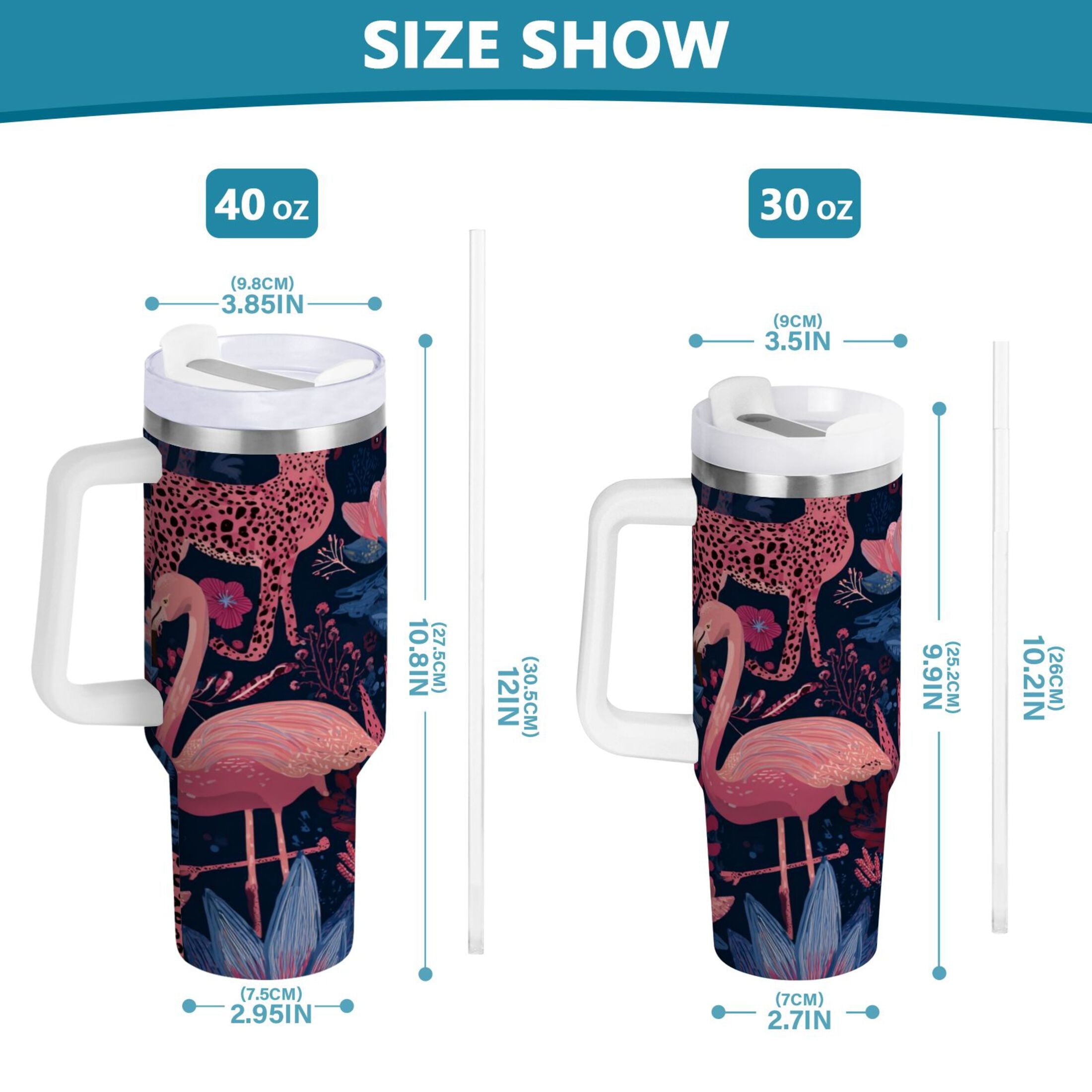 30 oz Insulated Stainless Steel Tumbler Double Wall Stainless Steel Tumbler with 2-Way Drinking Flamingos and Leopard Print C568Z