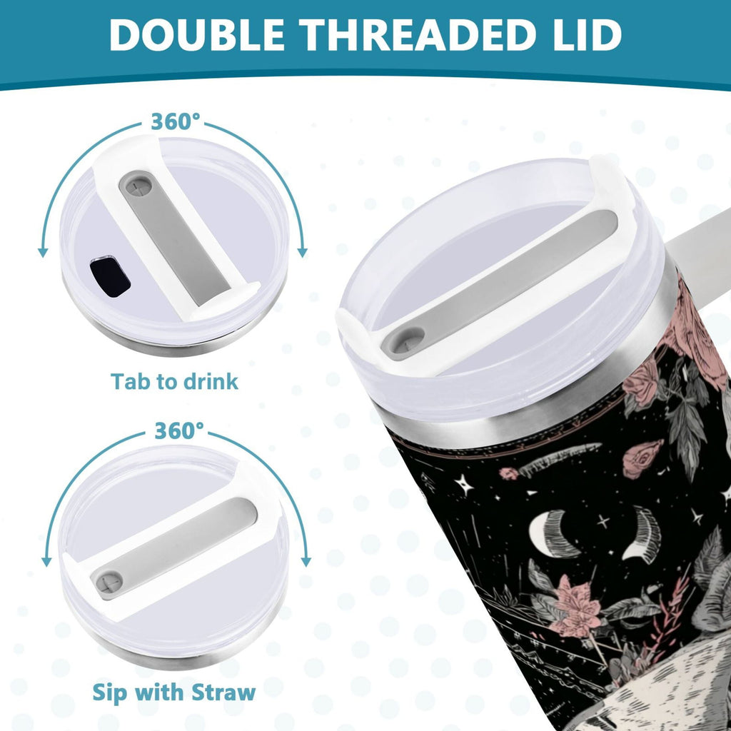 40 oz Insulated Stainless Steel Tumbler Double Wall Stainless Steel Tumbler with 2-Way Drinking Butterfly Surrounded by Flowers C640G