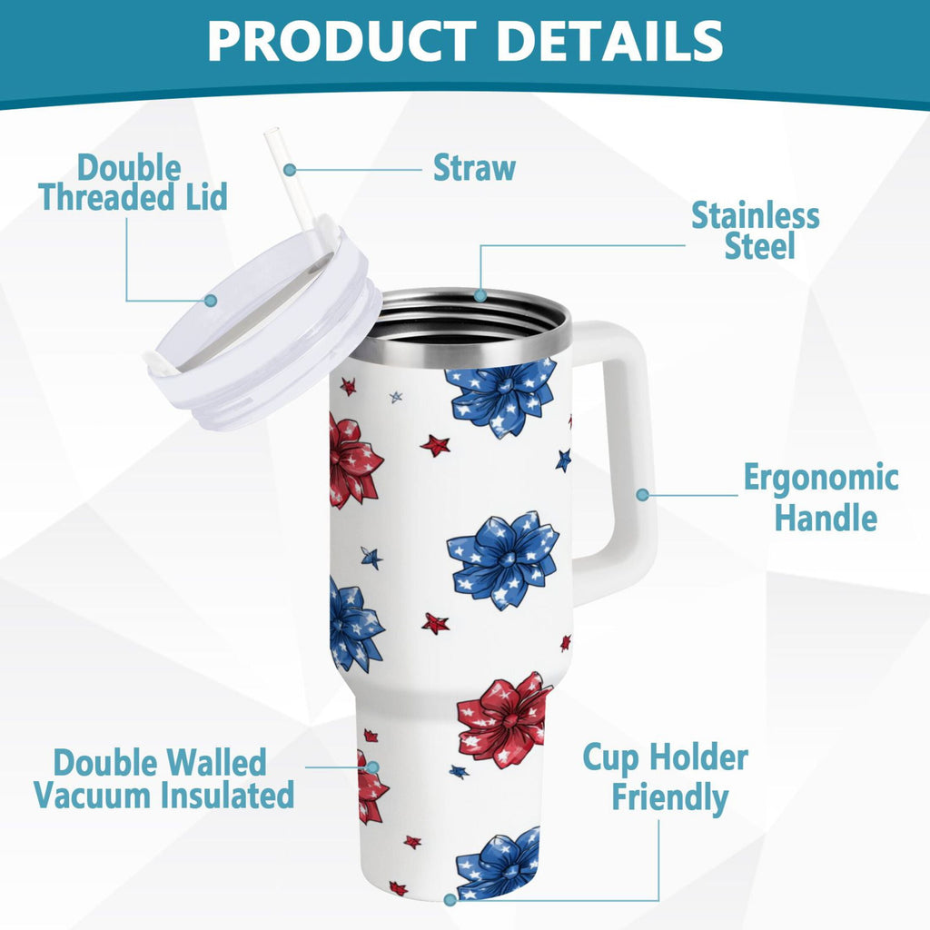40 oz Insulated Stainless Steel Tumbler Double Wall Stainless Steel Tumbler with 2-Way Drinking Stars and Stripes Puttern Flower C521P