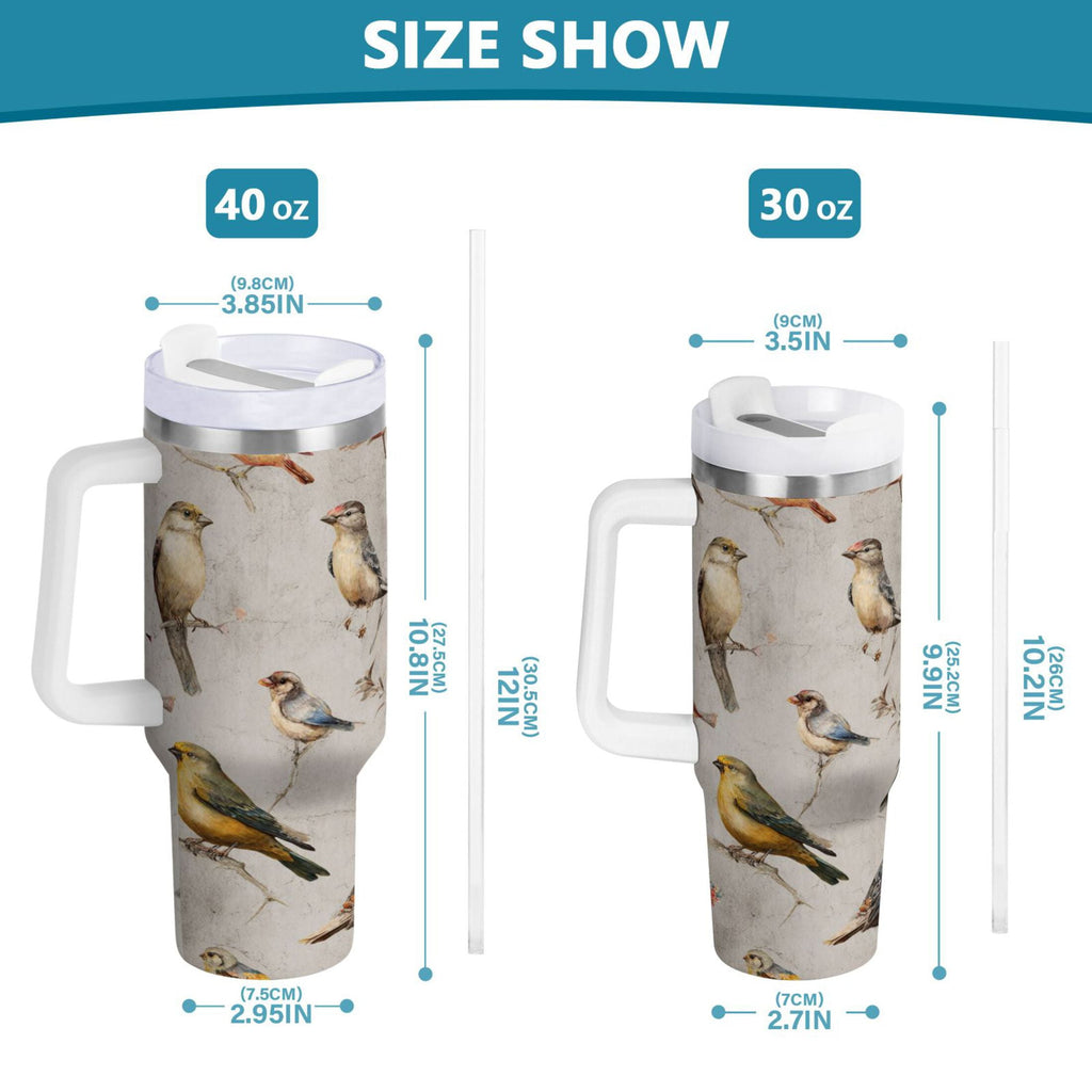 40 oz Insulated Stainless Steel Tumbler Double Wall Stainless Steel Tumbler with 2-Way Drinking Birds Pattern C612K
