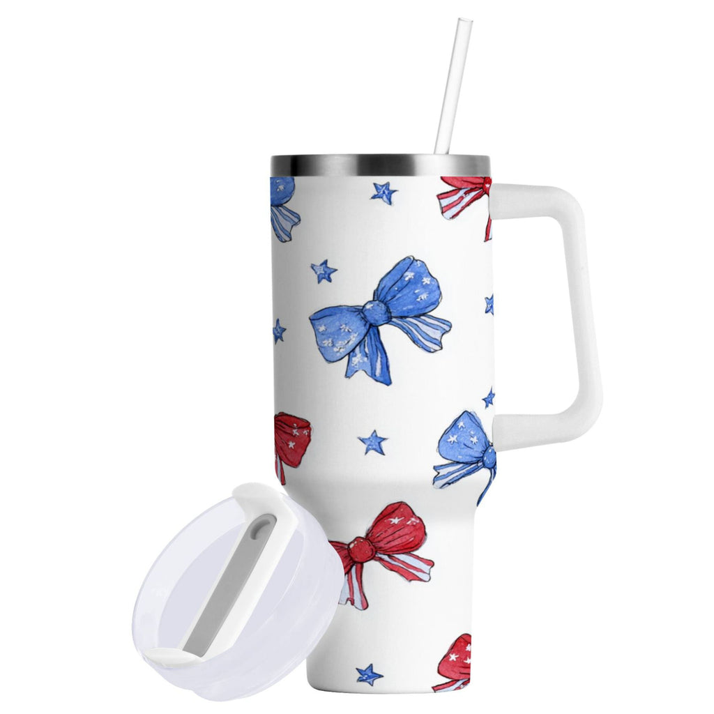 40 oz Insulated Stainless Steel Tumbler Double Wall Stainless Steel Tumbler with 2-Way Drinking Hand-drawn Bows C587X