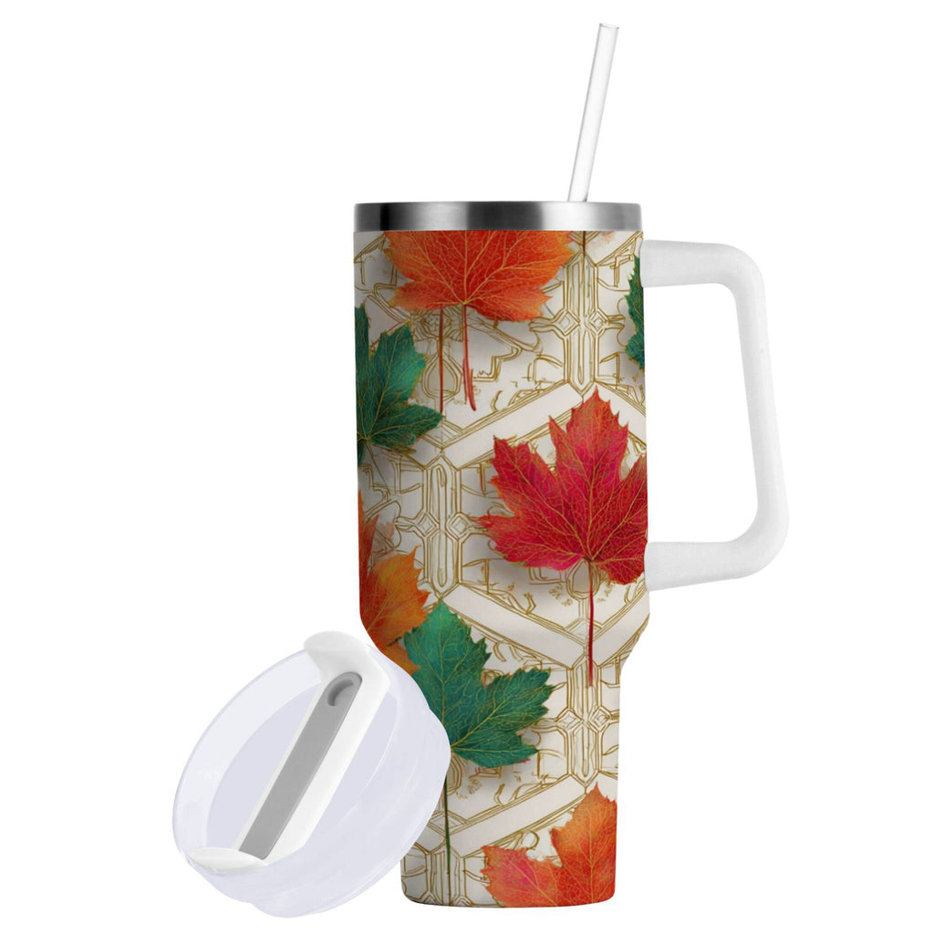 30 oz Insulated Stainless Steel Tumbler Double Wall Stainless Steel Tumbler with 2-Way Drinking Green and Red Maple Leaves C565U