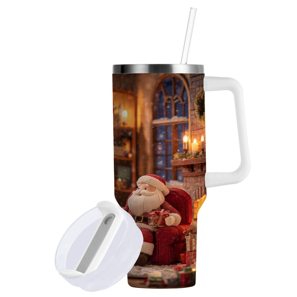40 oz Insulated Stainless Steel Tumbler Double Wall Stainless Steel Tumbler with 2-Way Drinking Sitting Santa Claus C635M