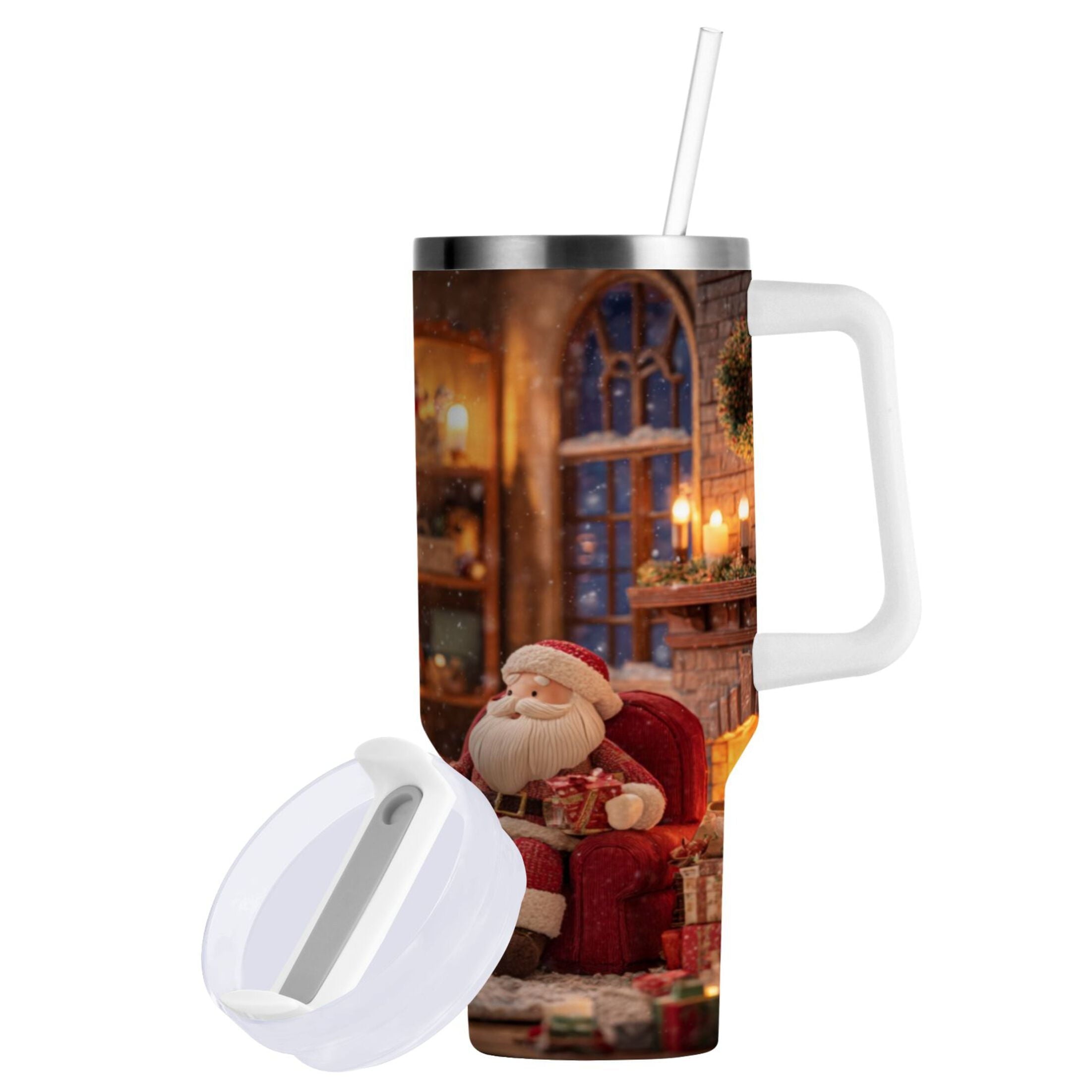 40 oz Insulated Stainless Steel Tumbler Double Wall Stainless Steel Tumbler with 2-Way Drinking Sitting Santa Claus C635M