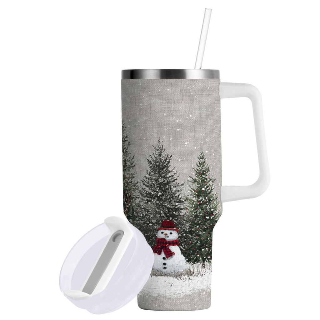 30 oz Insulated Stainless Steel Tumbler Double Wall Stainless Steel Tumbler with 2-Way Drinking Christmas Deer and Snowmen C619D