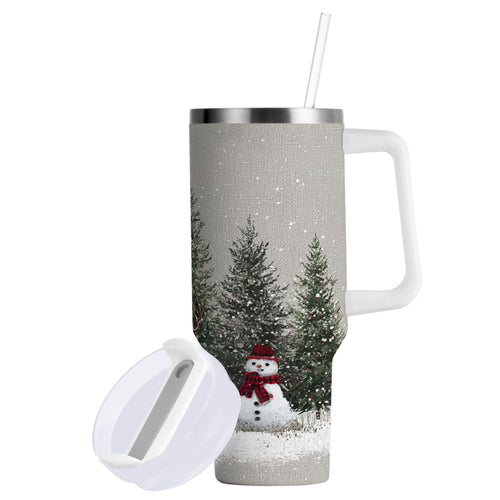 30 oz Insulated Stainless Steel Tumbler Double Wall Stainless Steel Tumbler with 2-Way Drinking Christmas Deer and Snowmen C619D