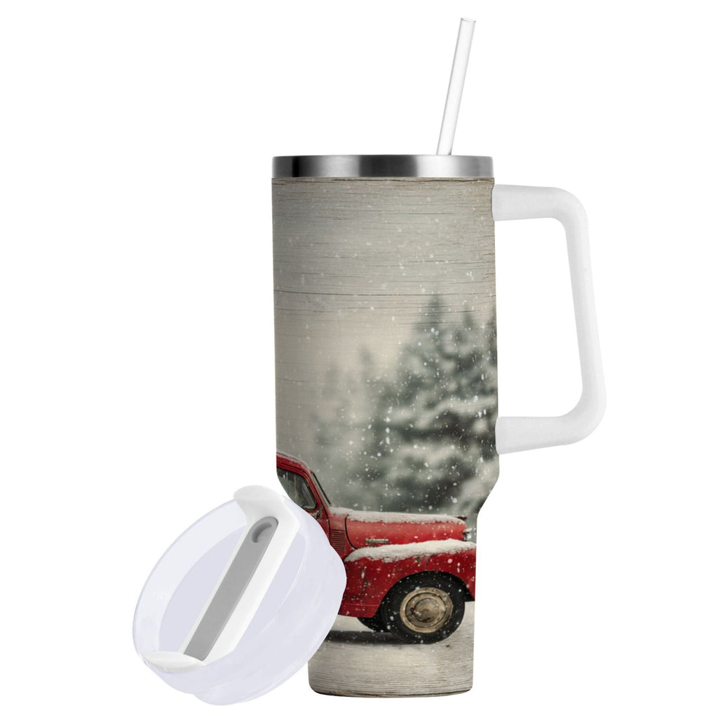 40 oz Insulated Stainless Steel Tumbler Double Wall Stainless Steel Tumbler with 2-Way Drinking Vintage Red Truck C631X