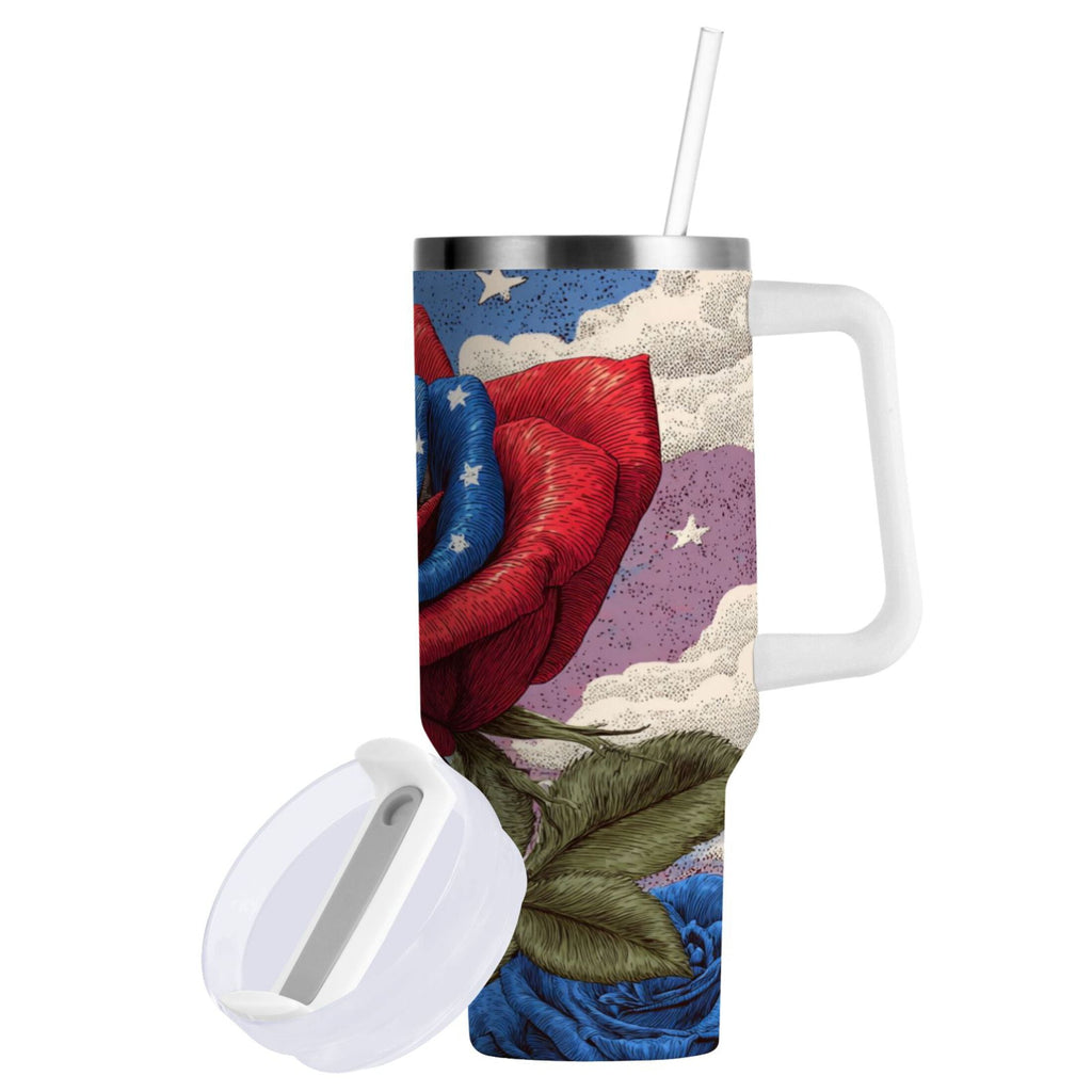 40 oz Insulated Stainless Steel Tumbler Double Wall Stainless Steel Tumbler with 2-Way Drinking Roses and Clouds C523J