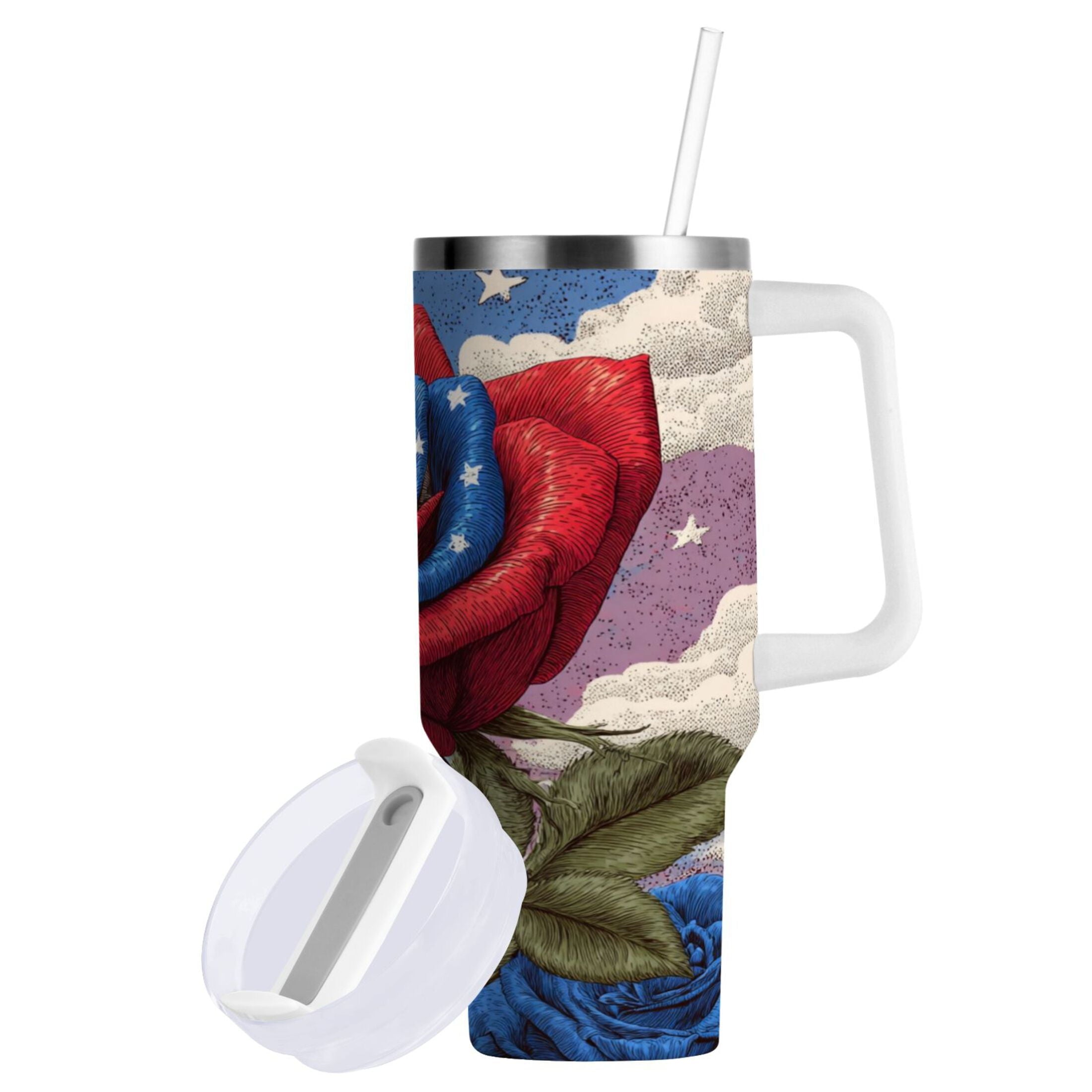40 oz Insulated Stainless Steel Tumbler Double Wall Stainless Steel Tumbler with 2-Way Drinking Roses and Clouds C523J