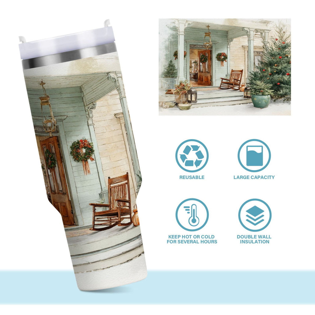 30 oz Insulated Stainless Steel Tumbler Double Wall Stainless Steel Tumbler with 2-Way Drinking Charming Christmas Doorway C670K