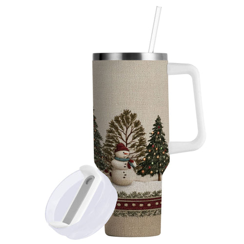 30 oz Insulated Stainless Steel Tumbler Double Wall Stainless Steel Tumbler with 2-Way Drinking Snowmen and Deer in The Forest C582R