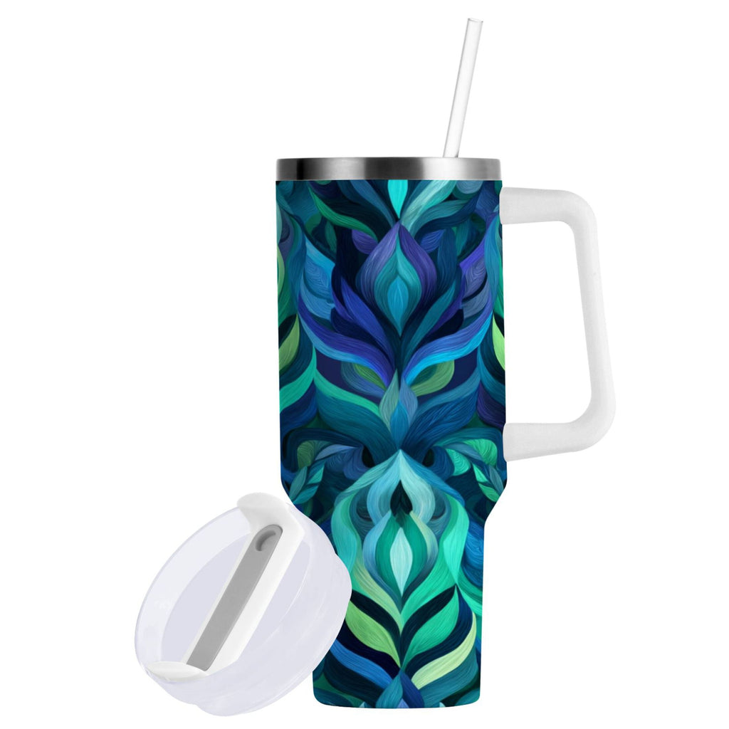 40 oz Insulated Stainless Steel Tumbler Double Wall Stainless Steel Tumbler with 2-Way Drinking Elegant Blue Abstract Shapes C609J