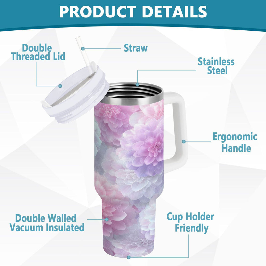 30 oz Insulated Stainless Steel Tumbler Double Wall Stainless Steel Tumbler with 2-Way Drinking Cute Pastel Watercolor Floral C578E