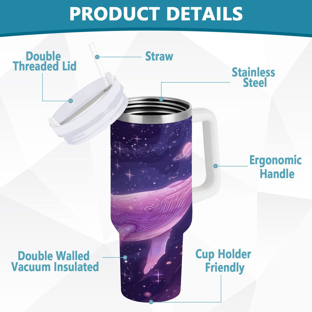 30 oz Insulated Stainless Steel Tumbler Double Wall Stainless Steel Tumbler with 2-Way Drinking Whale in Space C571X