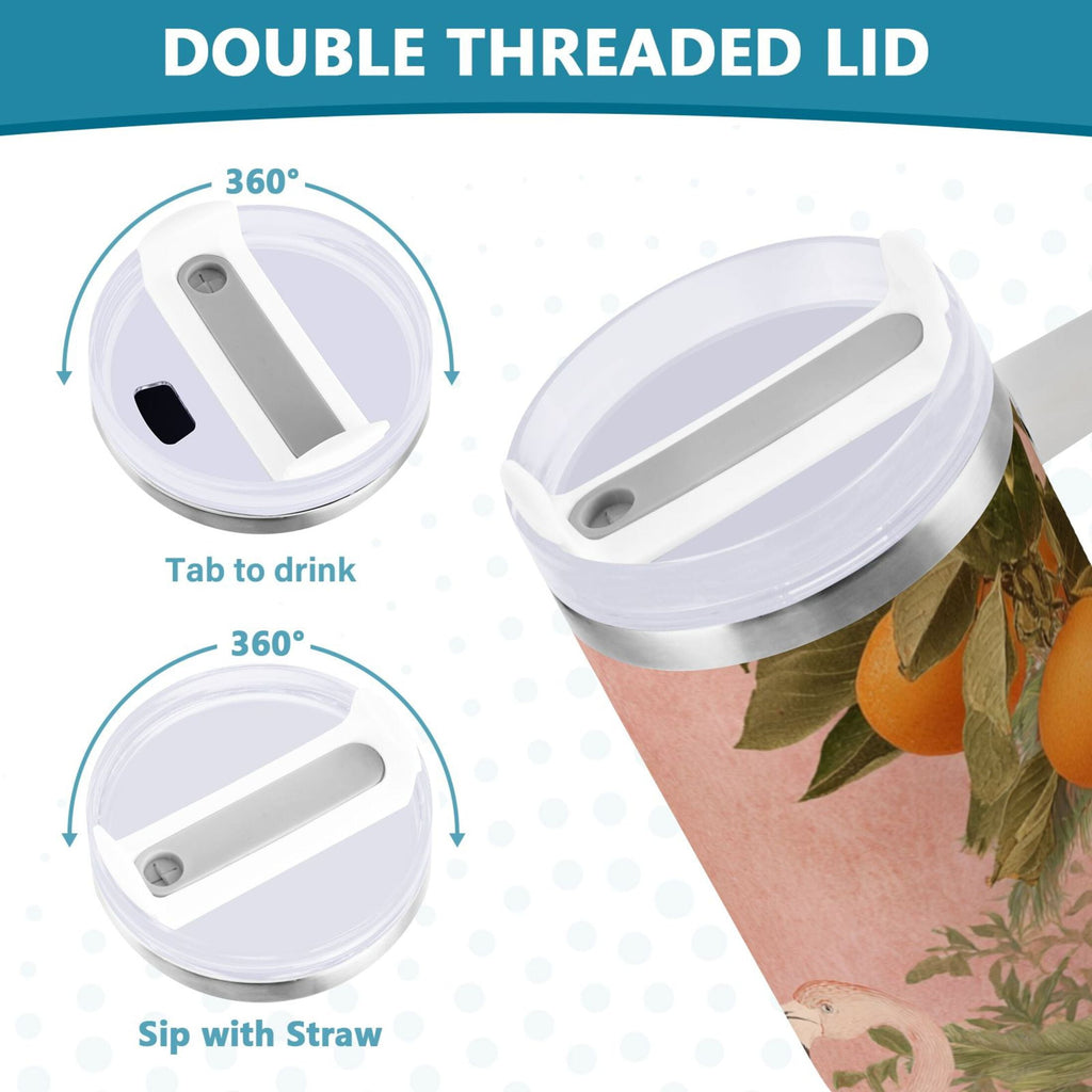 40 oz Insulated Stainless Steel Tumbler Double Wall Stainless Steel Tumbler with 2-Way Drinking Flamingos in Tropical Garden C666H