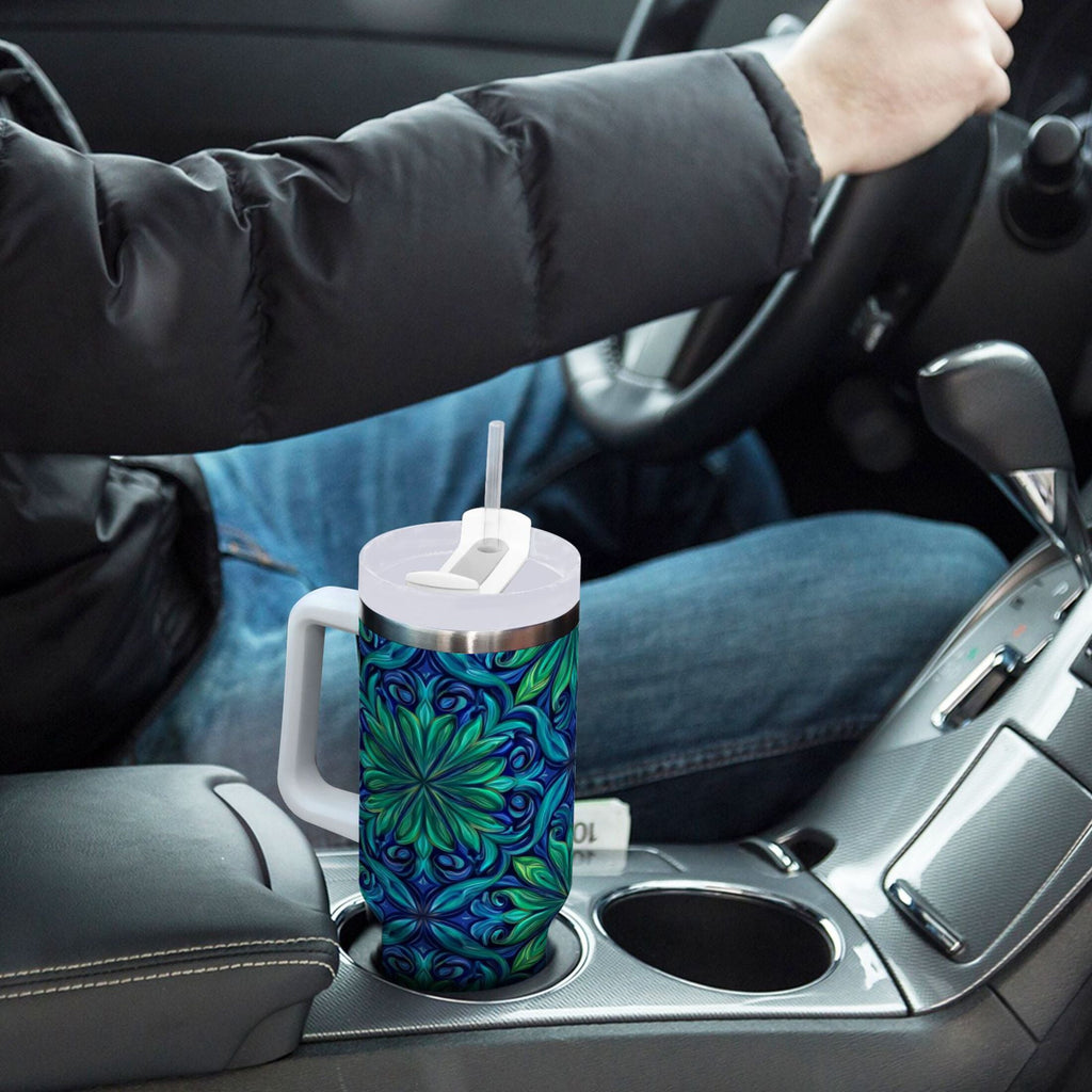40 oz Insulated Stainless Steel Tumbler Double Wall Stainless Steel Tumbler with 2-Way Drinking Elegant Blue Traditional Patterns C603G