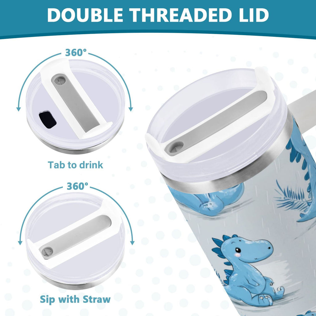 30 oz Insulated Stainless Steel Tumbler Double Wall Stainless Steel Tumbler with 2-Way Drinking Cartoon Blue Dinosaurs C495H