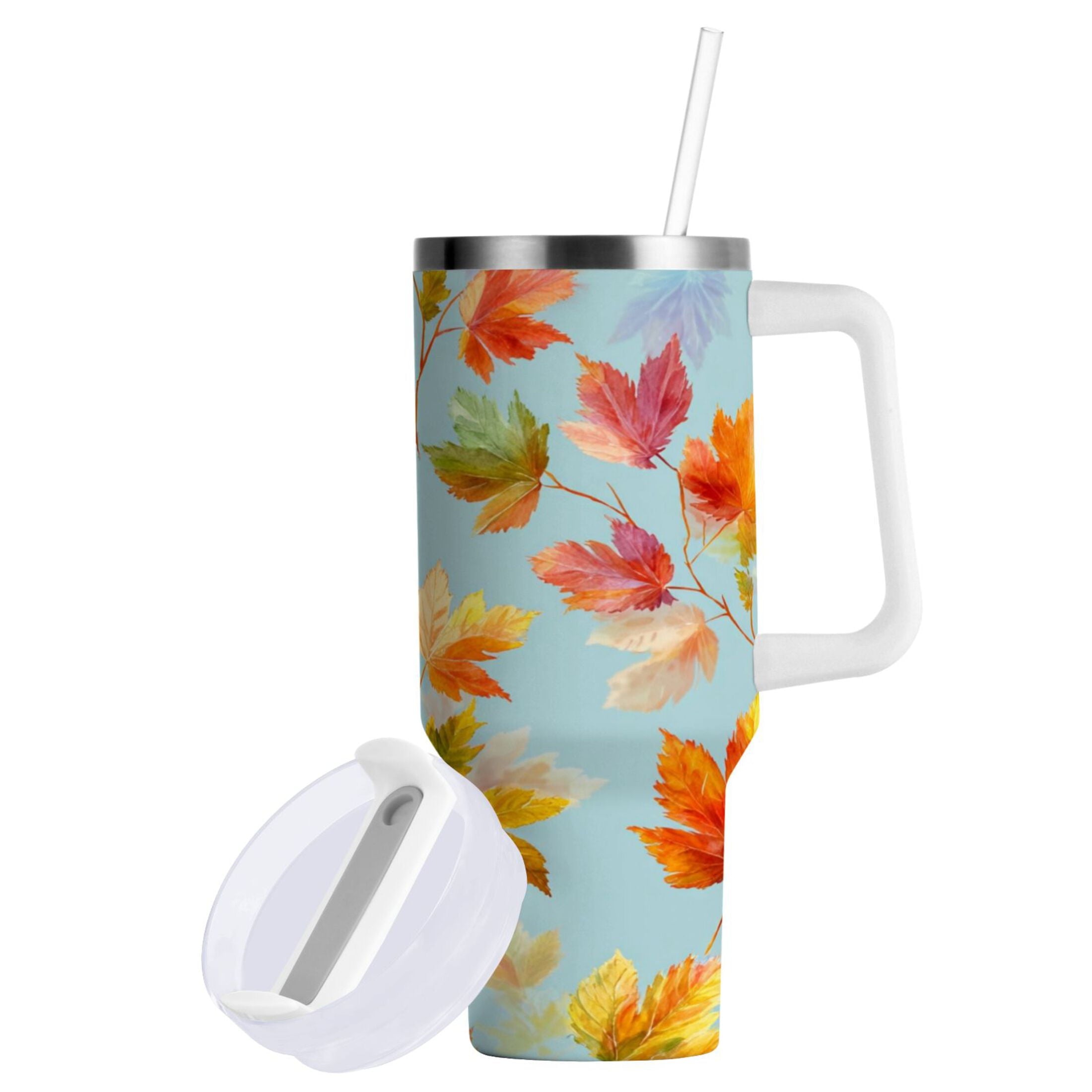 30 oz Insulated Stainless Steel Tumbler Double Wall Stainless Steel Tumbler with 2-Way Drinking Colorful Autumn Maple Leaves C616L