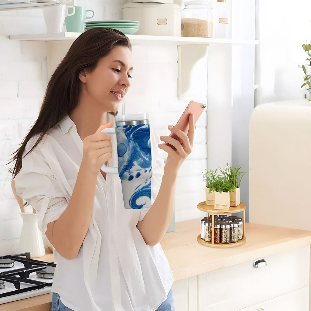 40 oz Insulated Stainless Steel Tumbler Double Wall Stainless Steel Tumbler with 2-Way Drinking Indigo Blue Tie-dye Pattern C632H