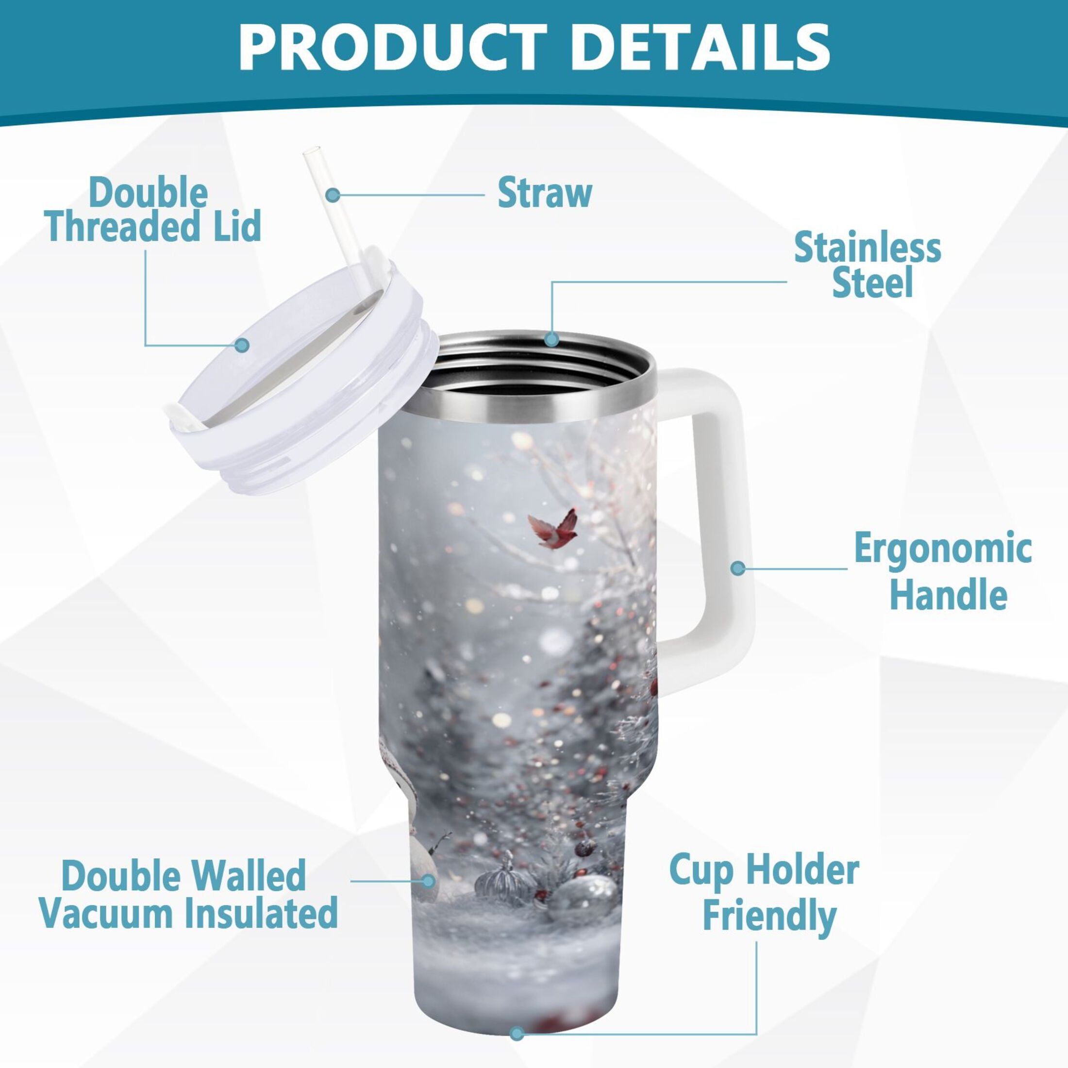 30 oz Insulated Stainless Steel Tumbler Double Wall Stainless Steel Tumbler with 2-Way Drinking Snowy Winter Landscape C557K