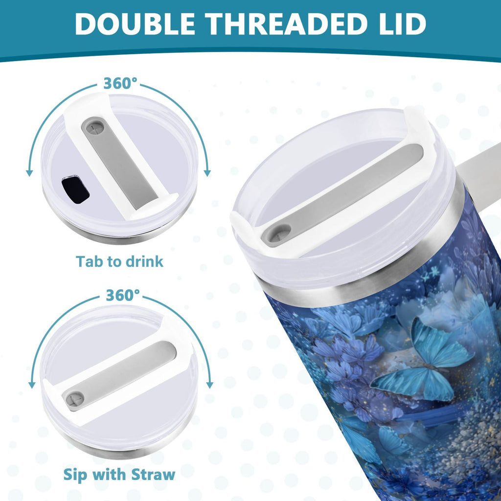 30 oz Insulated Stainless Steel Tumbler Double Wall Stainless Steel Tumbler with 2-Way Drinking Butterflies Books and Flowers C524R