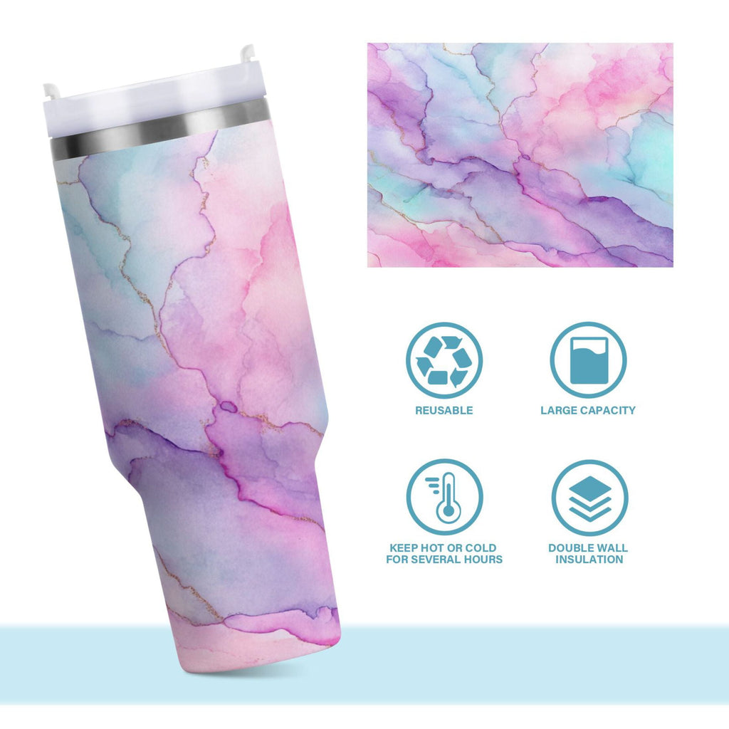 30 oz Insulated Stainless Steel Tumbler Double Wall Stainless Steel Tumbler with 2-Way Drinking Pastel Pink Marble Texture C614J