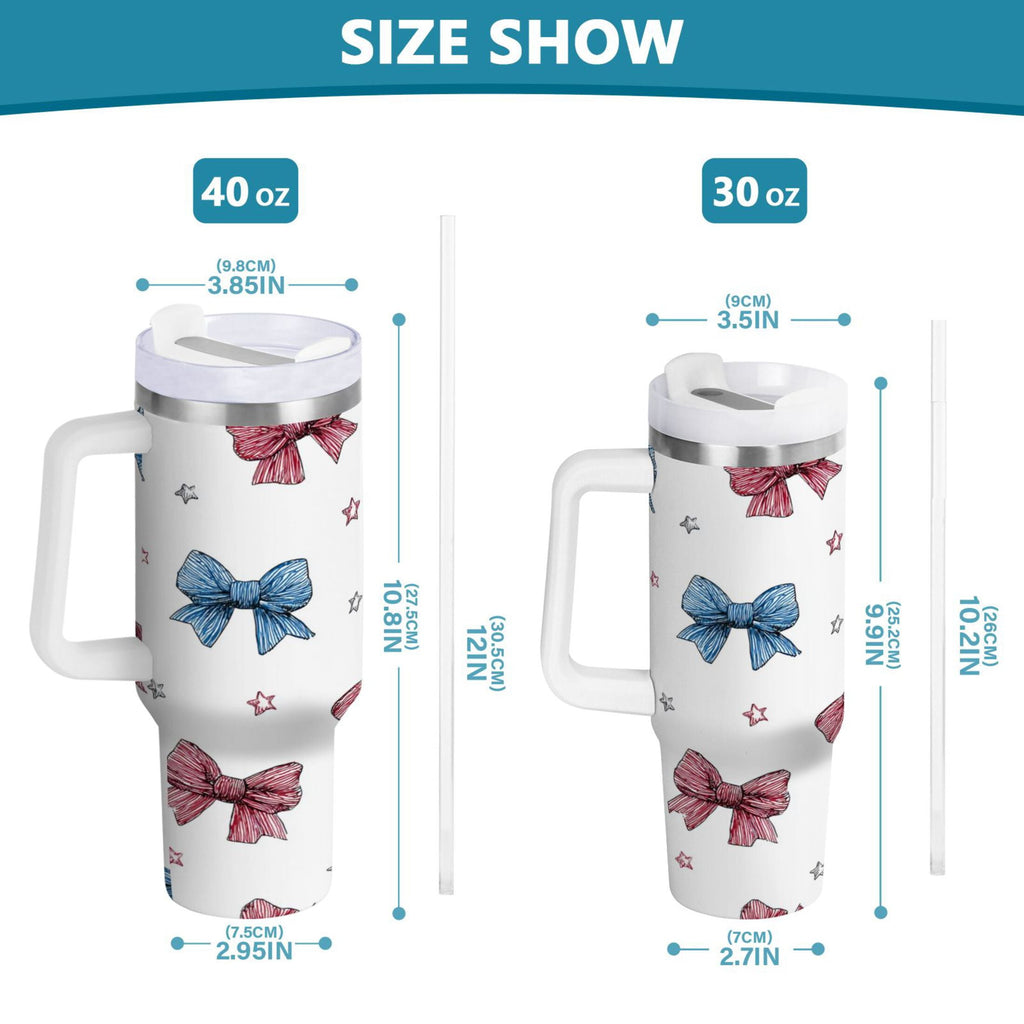 40 oz Insulated Stainless Steel Tumbler Double Wall Stainless Steel Tumbler with 2-Way Drinking Red and Blue Stripes Bows C510A