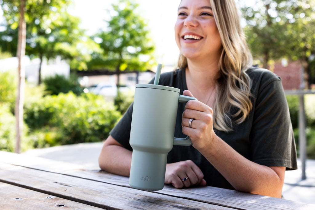 Simple Modern 30 fl oz Insulated Stainless Steel Trek Tumbler with Straw Lid | Seaglass Sage and Cream Checkmate C690P