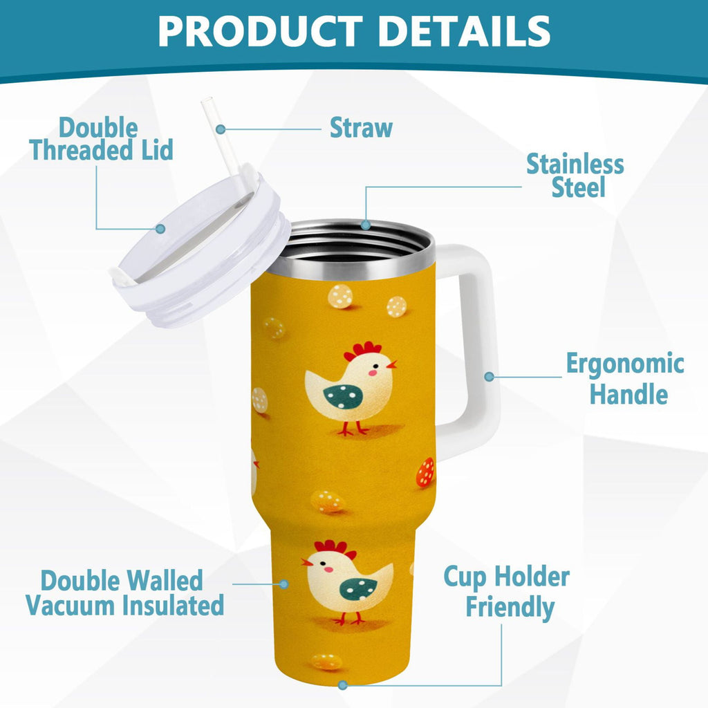 30 oz Insulated Stainless Steel Tumbler Double Wall Stainless Steel Tumbler with 2-Way Drinking Cartoon Chickens Pattern C551K