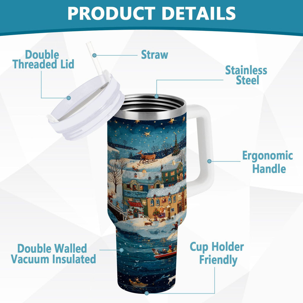 30 oz Insulated Stainless Steel Tumbler Double Wall Stainless Steel Tumbler with 2-Way Drinking Whimsical Christmas Scene C545C