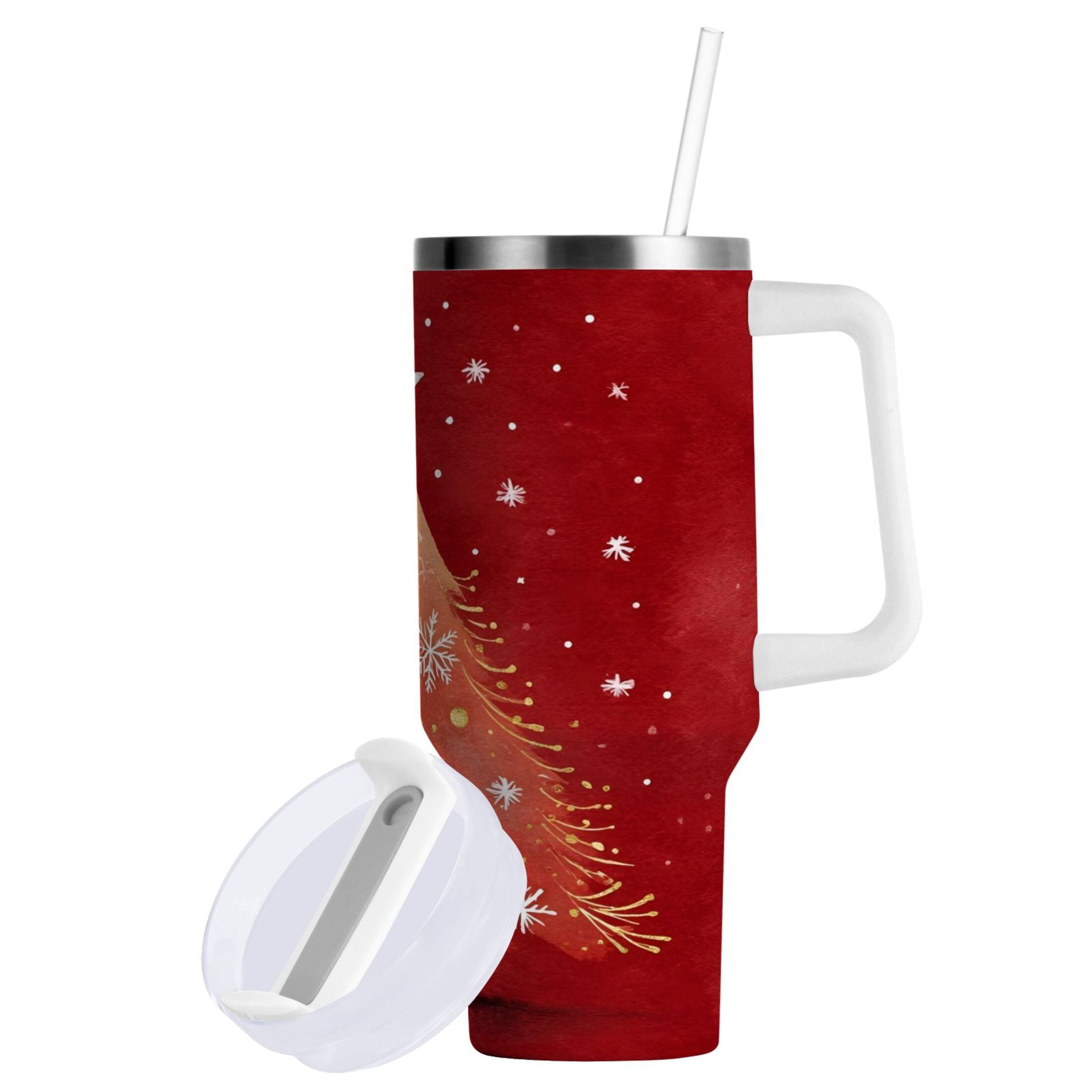 40 oz Insulated Stainless Steel Tumbler Double Wall Stainless Steel Tumbler with 2-Way Drinking Red Christmas Tree C662K