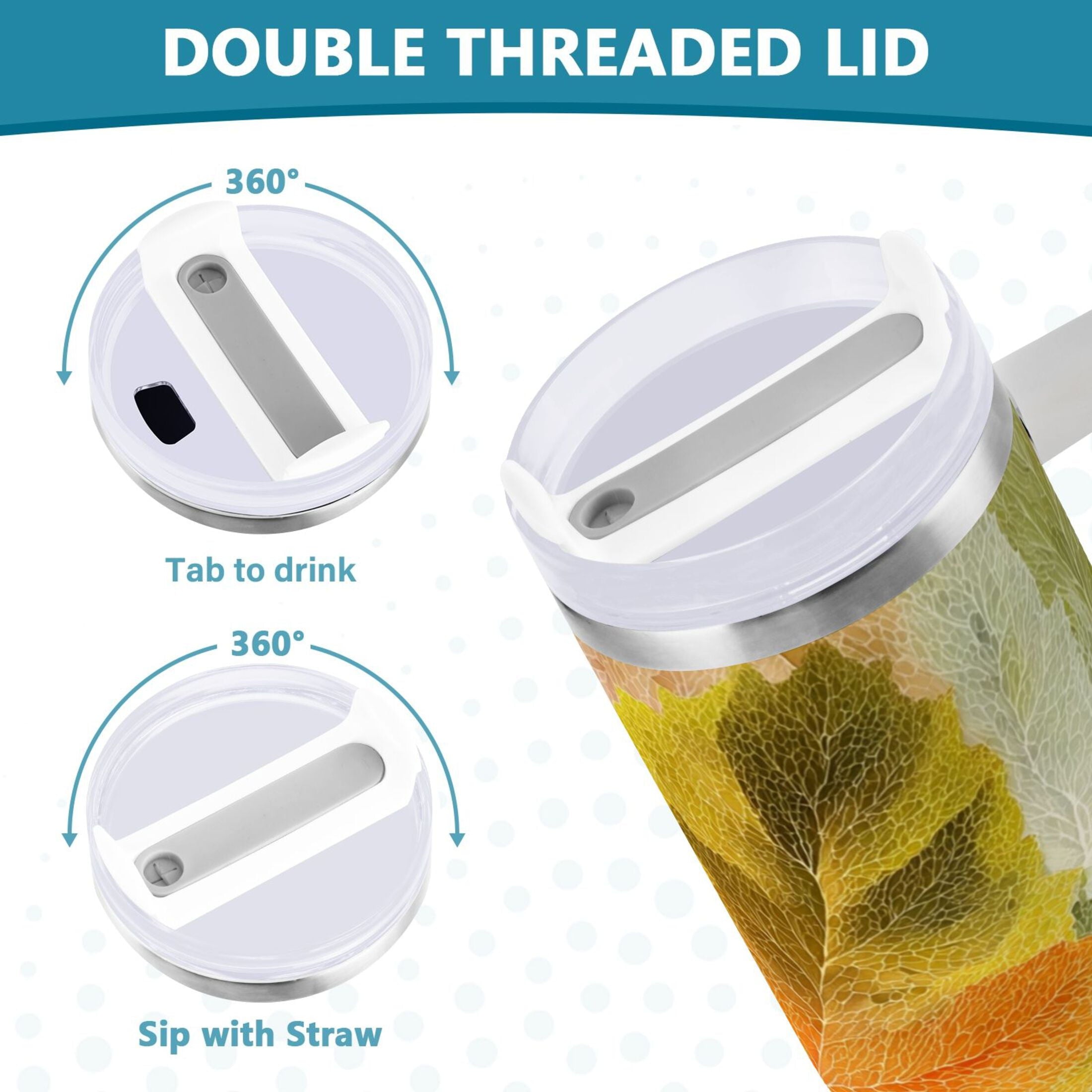 30 oz Insulated Stainless Steel Tumbler Double Wall Stainless Steel Tumbler with 2-Way Drinking Various Shades Autumn Leaves C590N