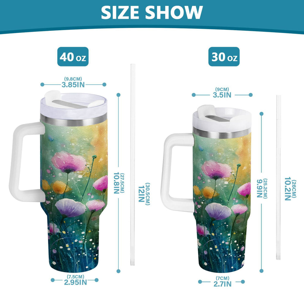 30 oz Insulated Stainless Steel Tumbler Double Wall Stainless Steel Tumbler with 2-Way Drinking Watercolor Wildflowers C563X
