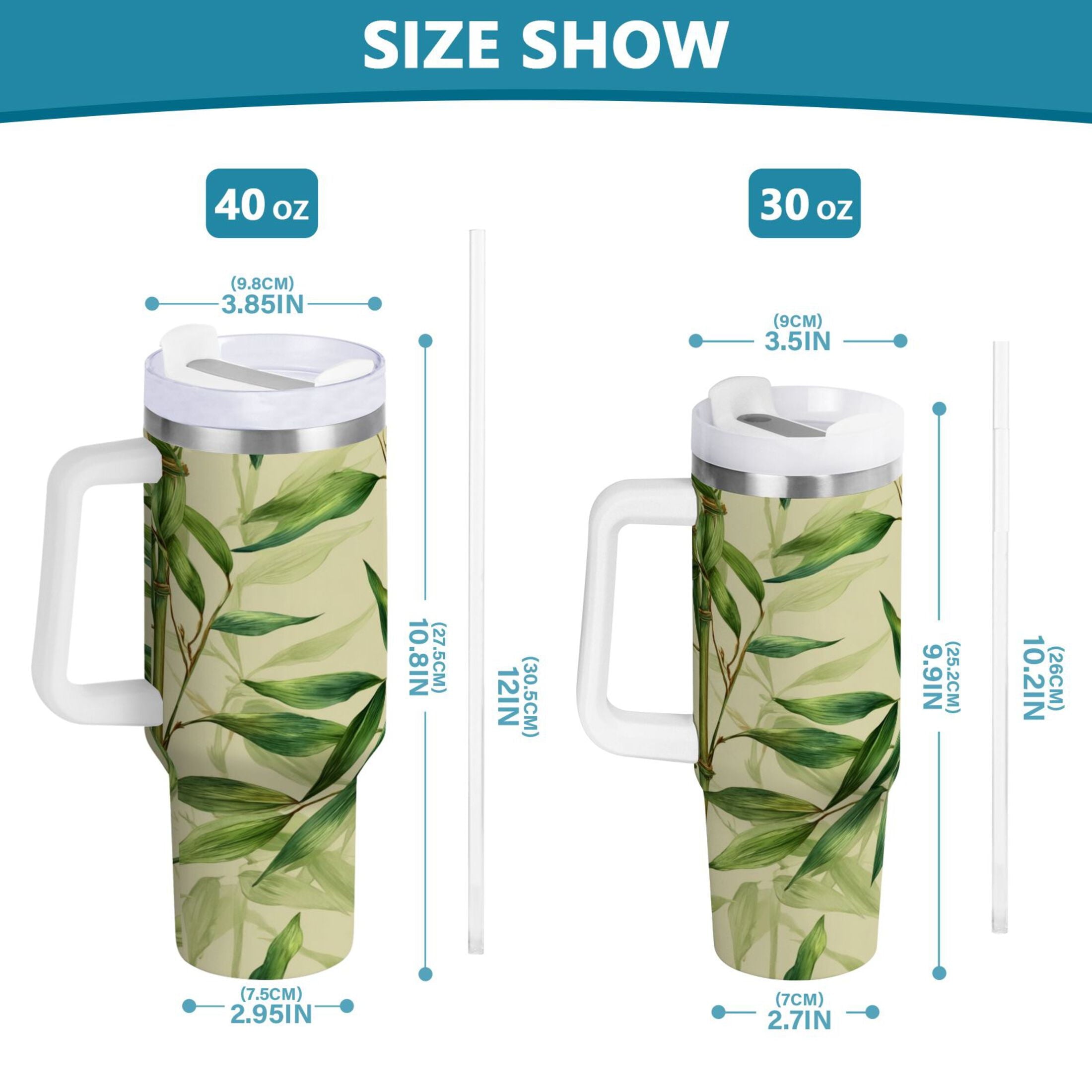 30 oz Insulated Stainless Steel Tumbler Double Wall Stainless Steel Tumbler with 2-Way Drinking Bamboo Pattern C558H