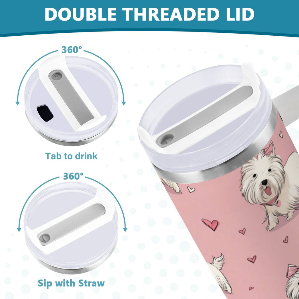 30 oz Insulated Stainless Steel Tumbler Double Wall Stainless Steel Tumbler with 2-Way Drinking Dogs Wearing Bows C659U