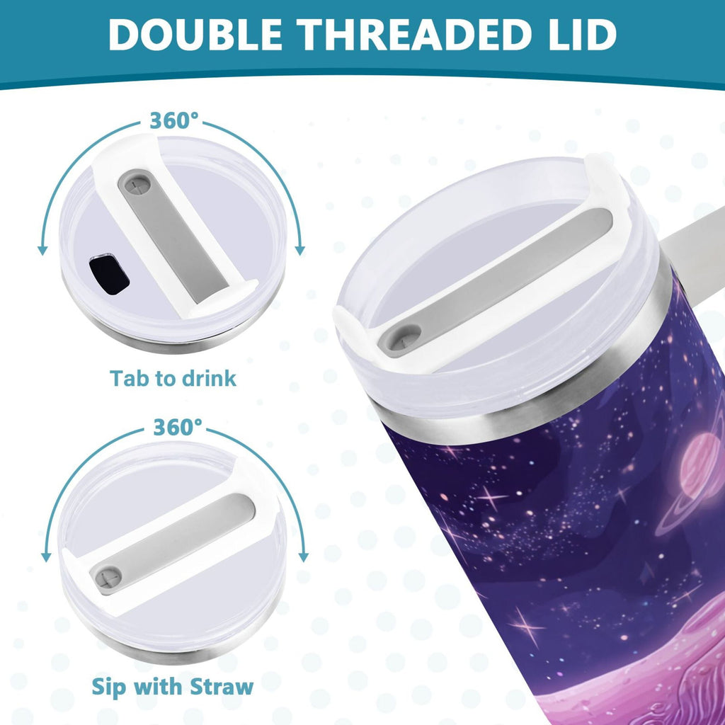 30 oz Insulated Stainless Steel Tumbler Double Wall Stainless Steel Tumbler with 2-Way Drinking Whale in Space C571X
