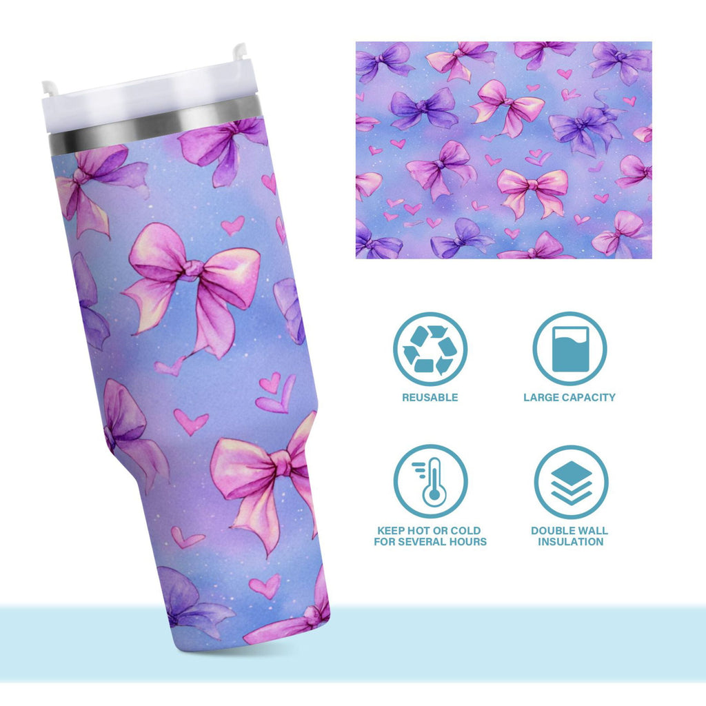 30 oz Insulated Stainless Steel Tumbler Double Wall Stainless Steel Tumbler with 2-Way Drinking Watercolor Bows Pattern C627X