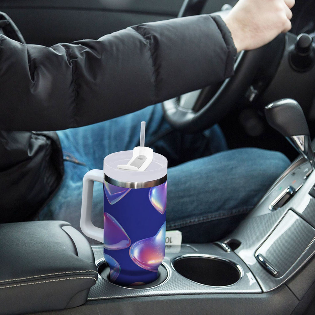 30 oz Insulated Stainless Steel Tumbler Double Wall Stainless Steel Tumbler with 2-Way Drinking Pink-purple Hearts C508B