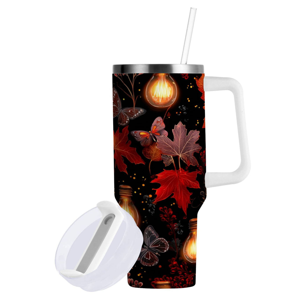 40 oz Insulated Stainless Steel Tumbler Double Wall Stainless Steel Tumbler with 2-Way Drinking Light Bulbs and Maple Leaves C534H