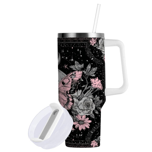 30 oz Insulated Stainless Steel Tumbler Double Wall Stainless Steel Tumbler with 2-Way Drinking Butterfly by Moon and Flowers C542H