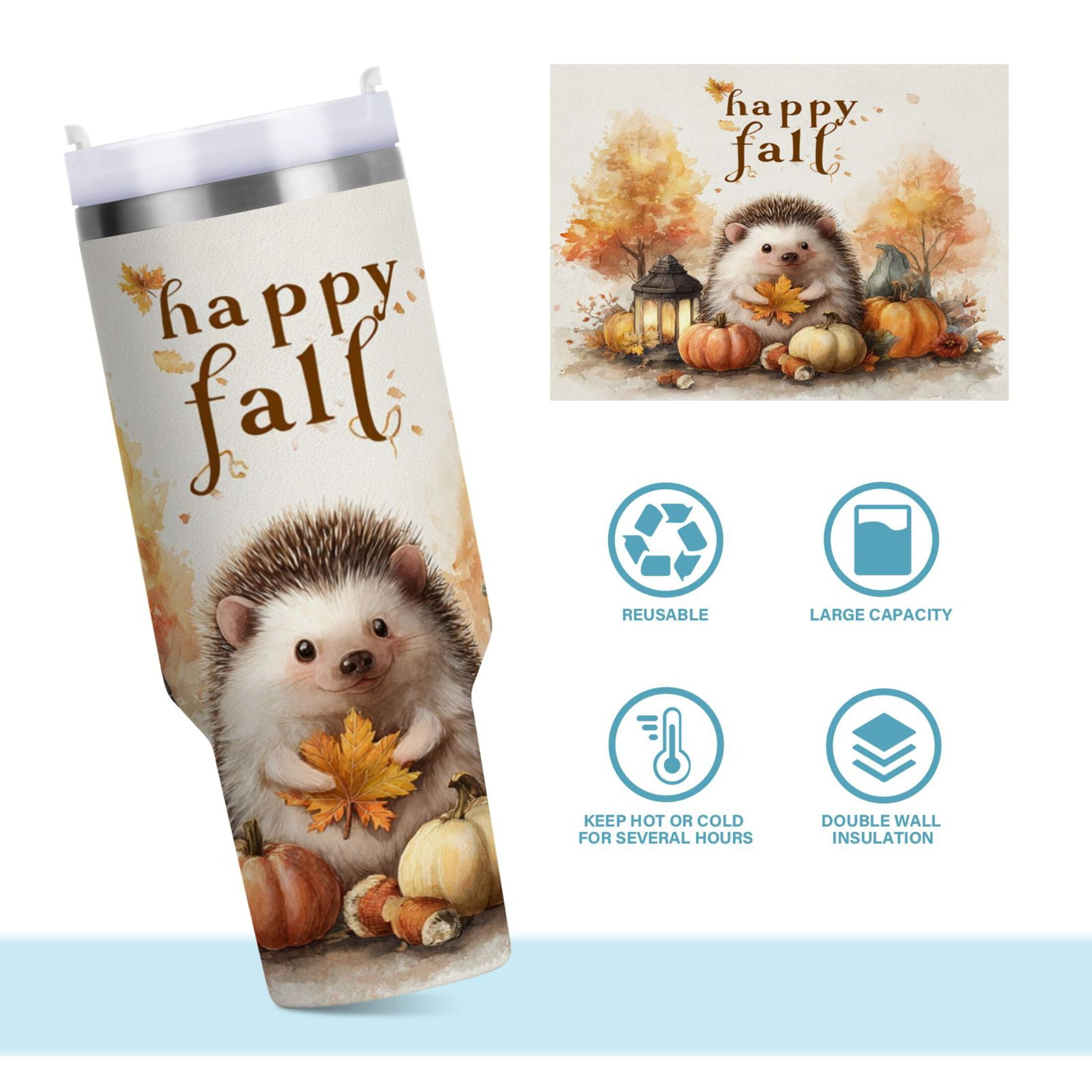 30 oz Insulated Stainless Steel Tumbler Double Wall Stainless Steel Tumbler with 2-Way Drinking Cute Little Hedgehog C625E