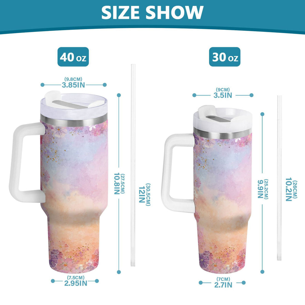 30 oz Insulated Stainless Steel Tumbler Double Wall Stainless Steel Tumbler with 2-Way Drinking Colorful Pastel Floral Pattern C514N