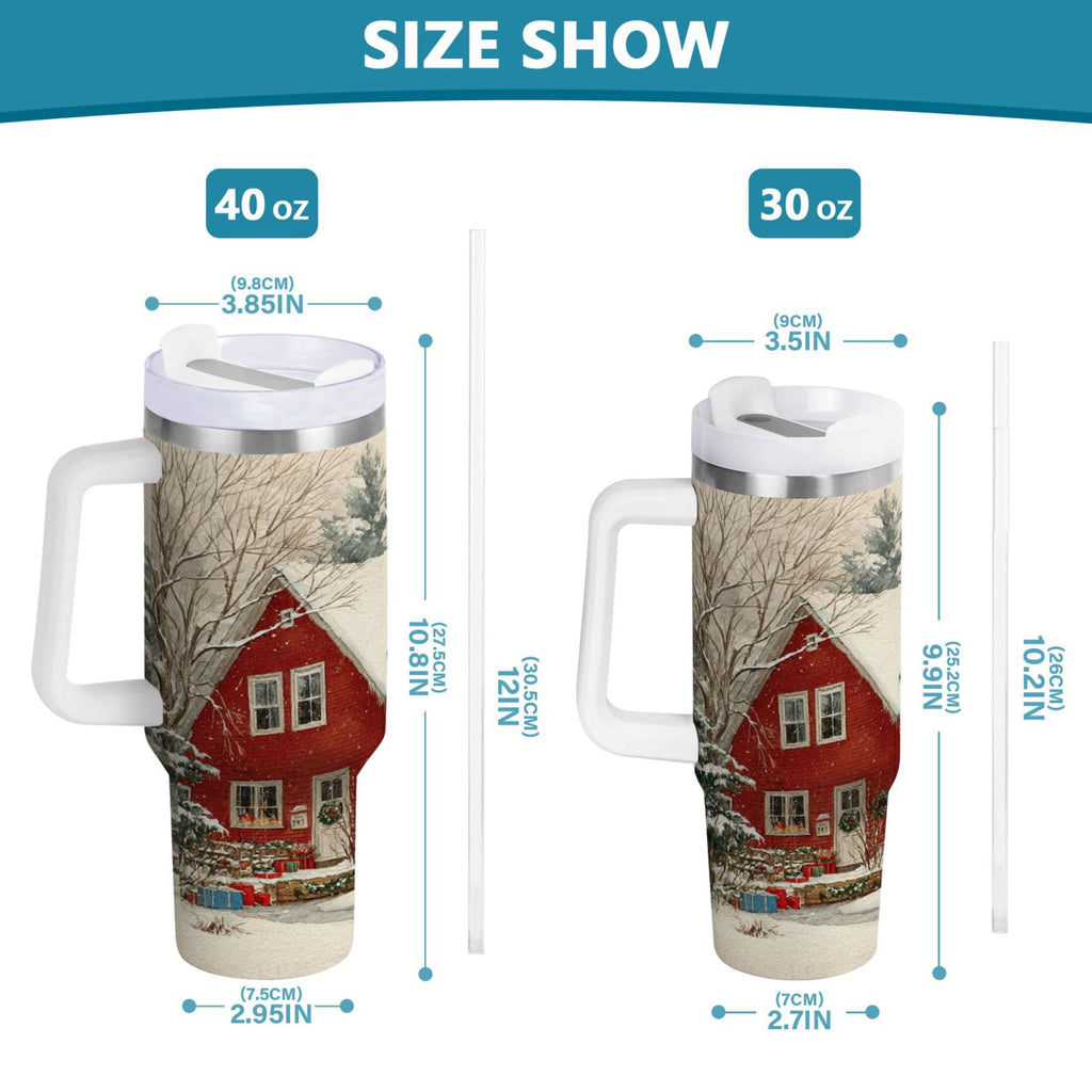 40 oz Insulated Stainless Steel Tumbler Double Wall Stainless Steel Tumbler with 2-Way Drinking House with Snow-covered Roof C674D