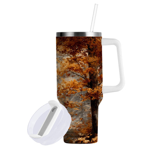 30 oz Insulated Stainless Steel Tumbler Double Wall Stainless Steel Tumbler with 2-Way Drinking Beautiful Autumn Forest C556L