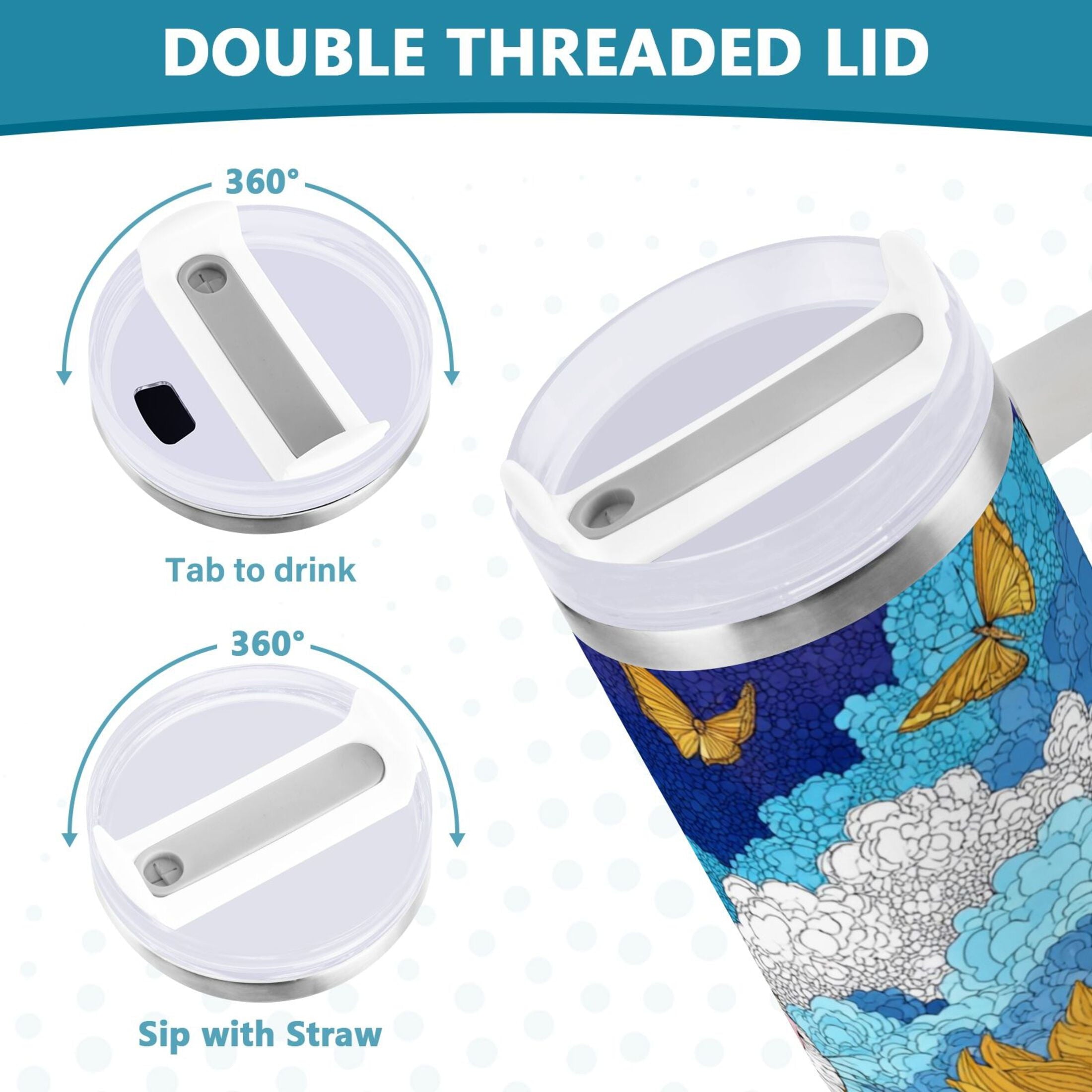40 oz Insulated Stainless Steel Tumbler Double Wall Stainless Steel Tumbler with 2-Way Drinking Cat Lies in The Sunflowers C651Y