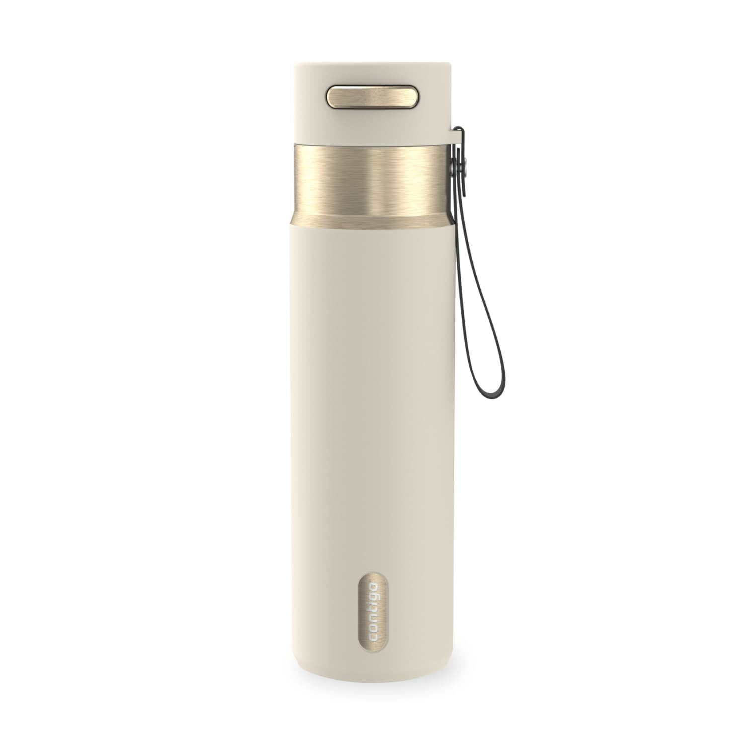 Contigo AutoSeal Leakproof Stainless Steel Reusable Water Bottle Tumbler with Carrying Strap, Cream/Champagne, 24 oz C019L