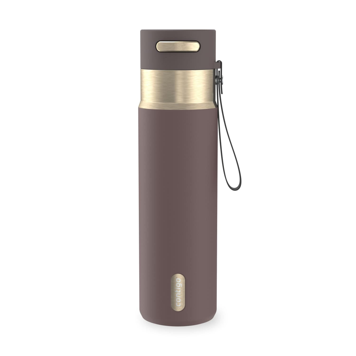Contigo AutoSeal Leakproof Stainless Steel Reusable Water Bottle Tumbler with Carrying Strap, Cream/Champagne, 24 oz C019L