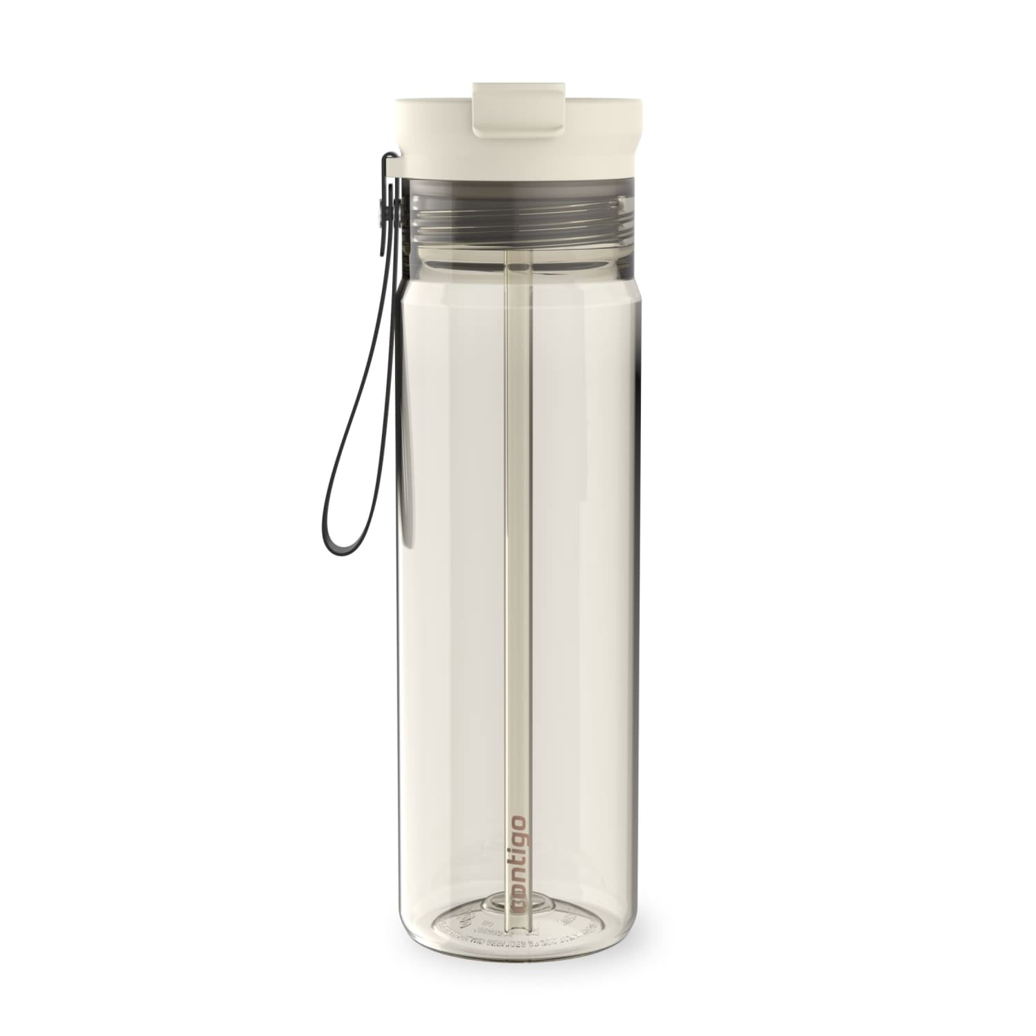 Contigo DualSip Leakproof Plastic Reusable Water Bottle with Carrying Strap, Cream/Clear, 28 oz C036D