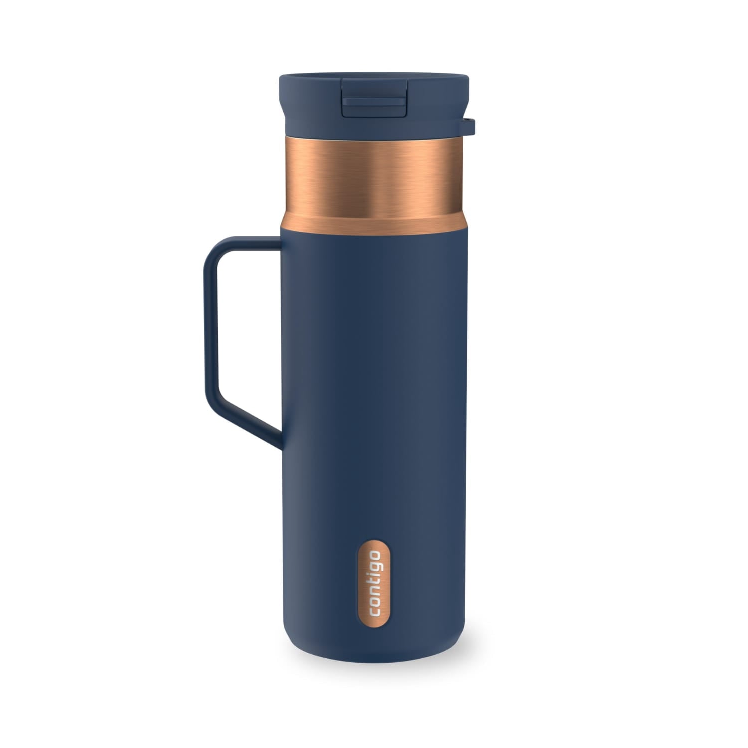 Contigo SnapSeal Leakproof Stainless Steel Reusable Water Bottle Tumbler with Side Handle, Dark Blue/Bronze, 20 oz C033R